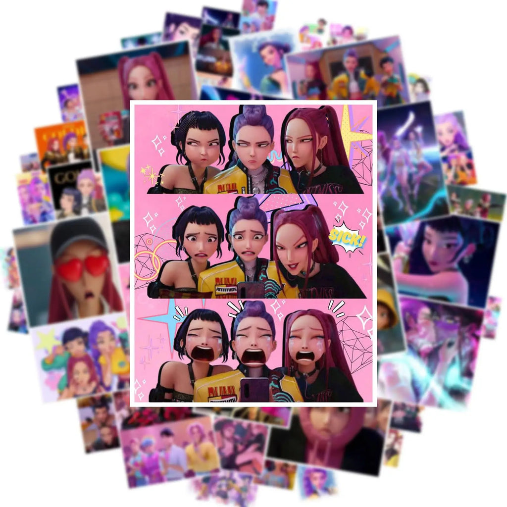 50PCS Cute Kpop Movie Demon Hunters, Huntrix, Saja Boys and Derpy Tiger Stickers  - Waterproof
