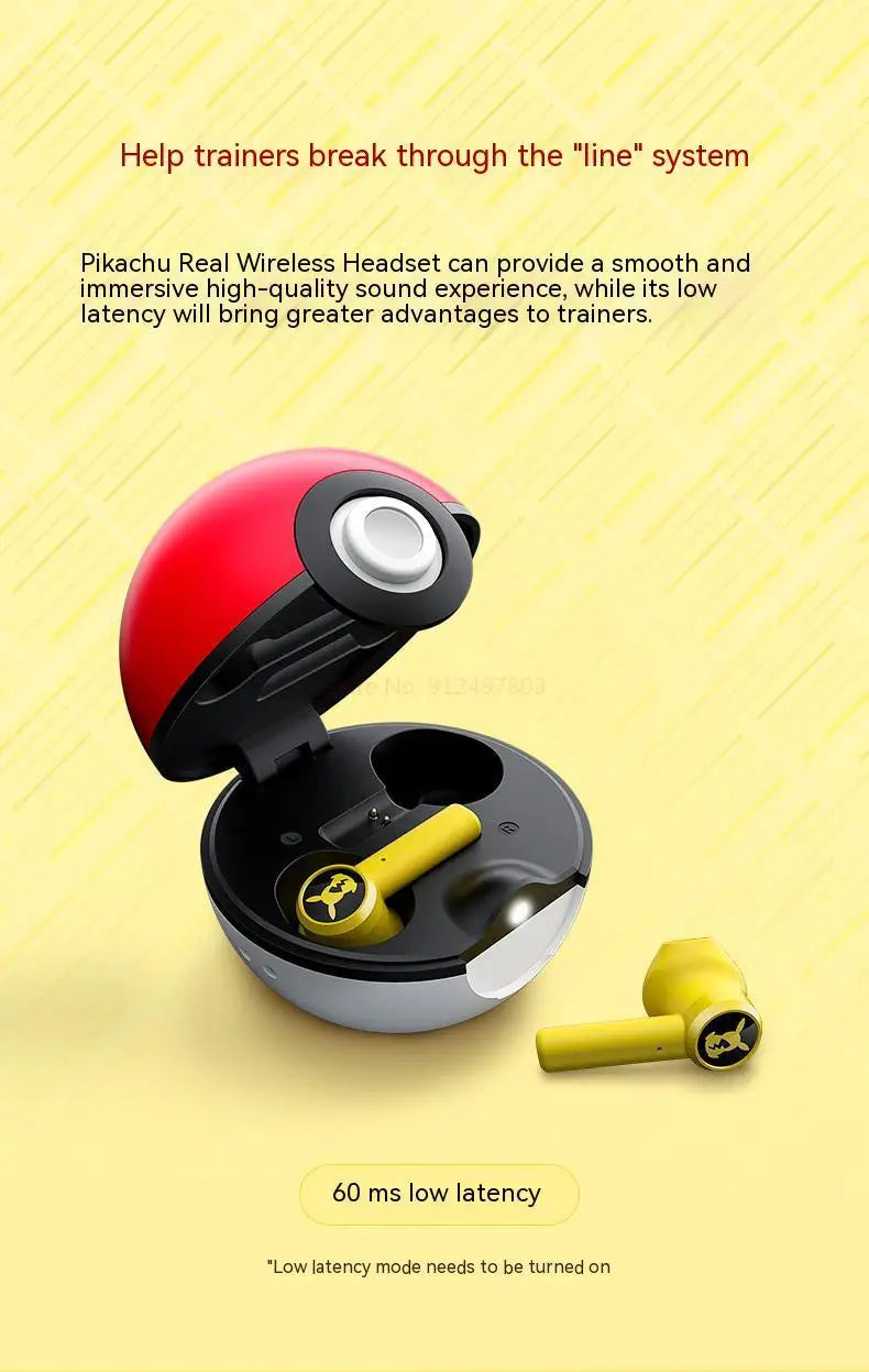 Pokemon Pikachu Earphones 5.0 Wireless Bluetooth Sport Noise Reduction Headphones Touch Control Microphone Universal Gift