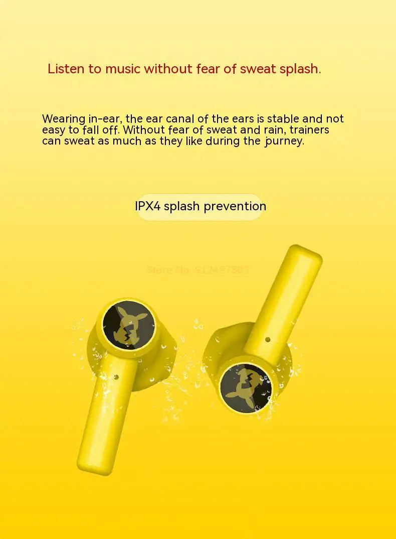 Pokemon Pikachu Earphones 5.0 Wireless Bluetooth Sport Noise Reduction Headphones Touch Control Microphone Universal Gift