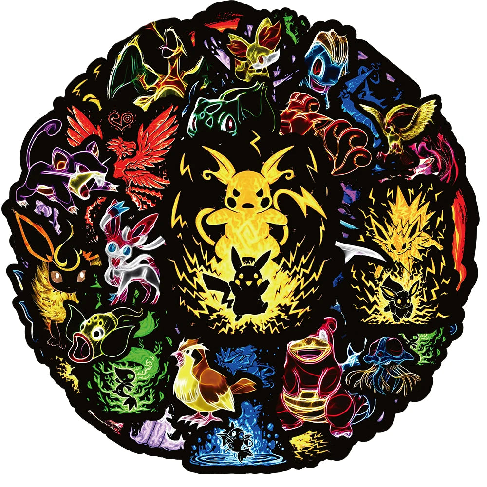 10/30/50/100pcs Neon Pokemon Stickers