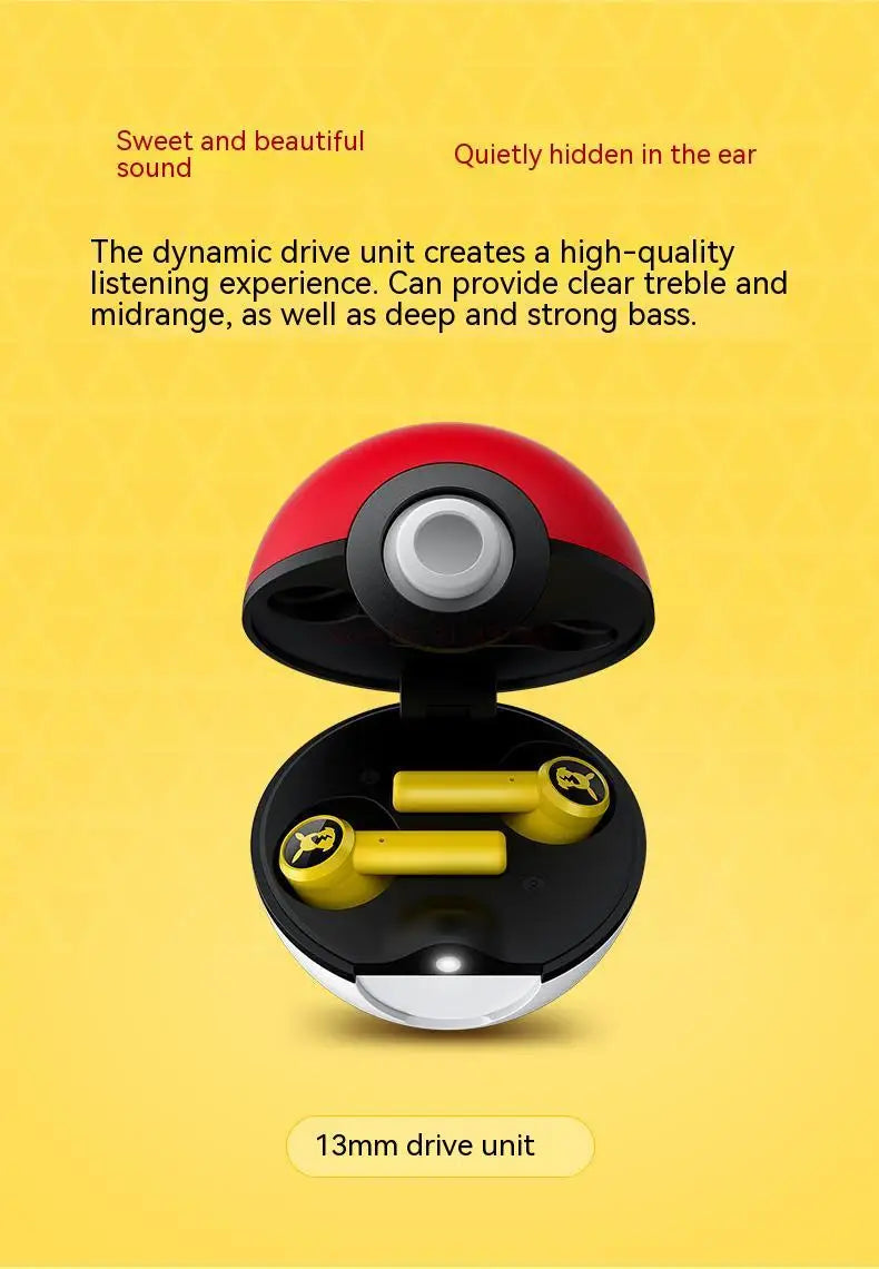 Pokemon Pikachu Earphones 5.0 Wireless Bluetooth Sport Noise Reduction Headphones Touch Control Microphone Universal Gift
