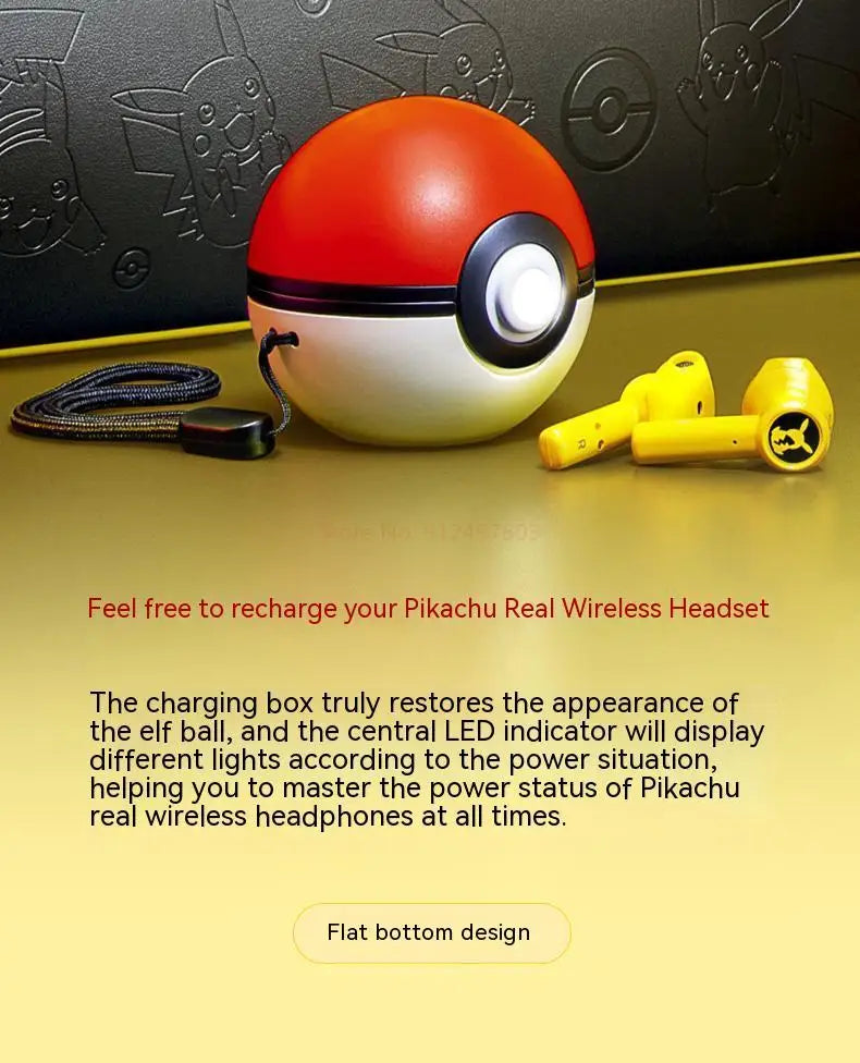 Pokemon Pikachu Earphones 5.0 Wireless Bluetooth Sport Noise Reduction Headphones Touch Control Microphone Universal Gift