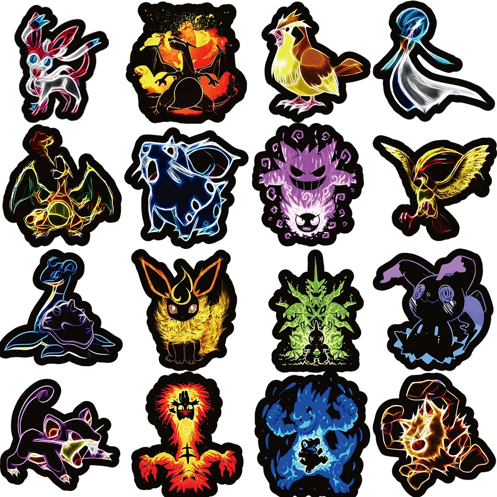 10/30/50/100pcs Neon Pokemon Stickers