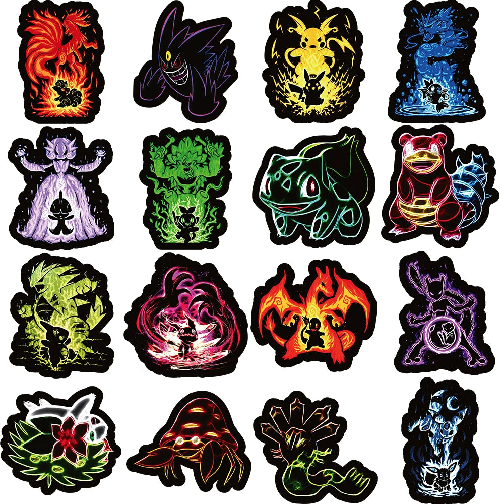 10/30/50/100pcs Neon Pokemon Stickers